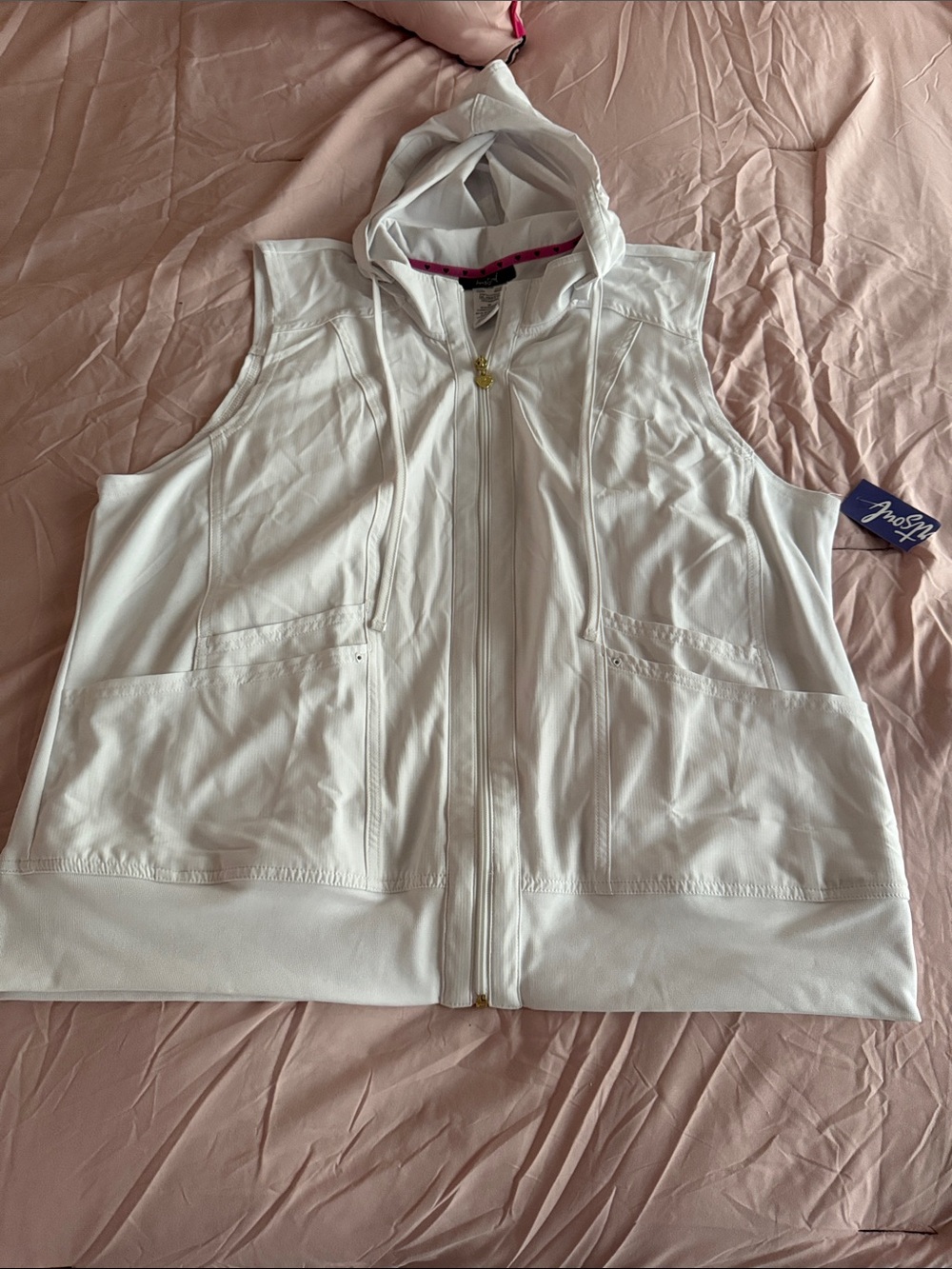 White Sleeveless Hooded Zip Vest
